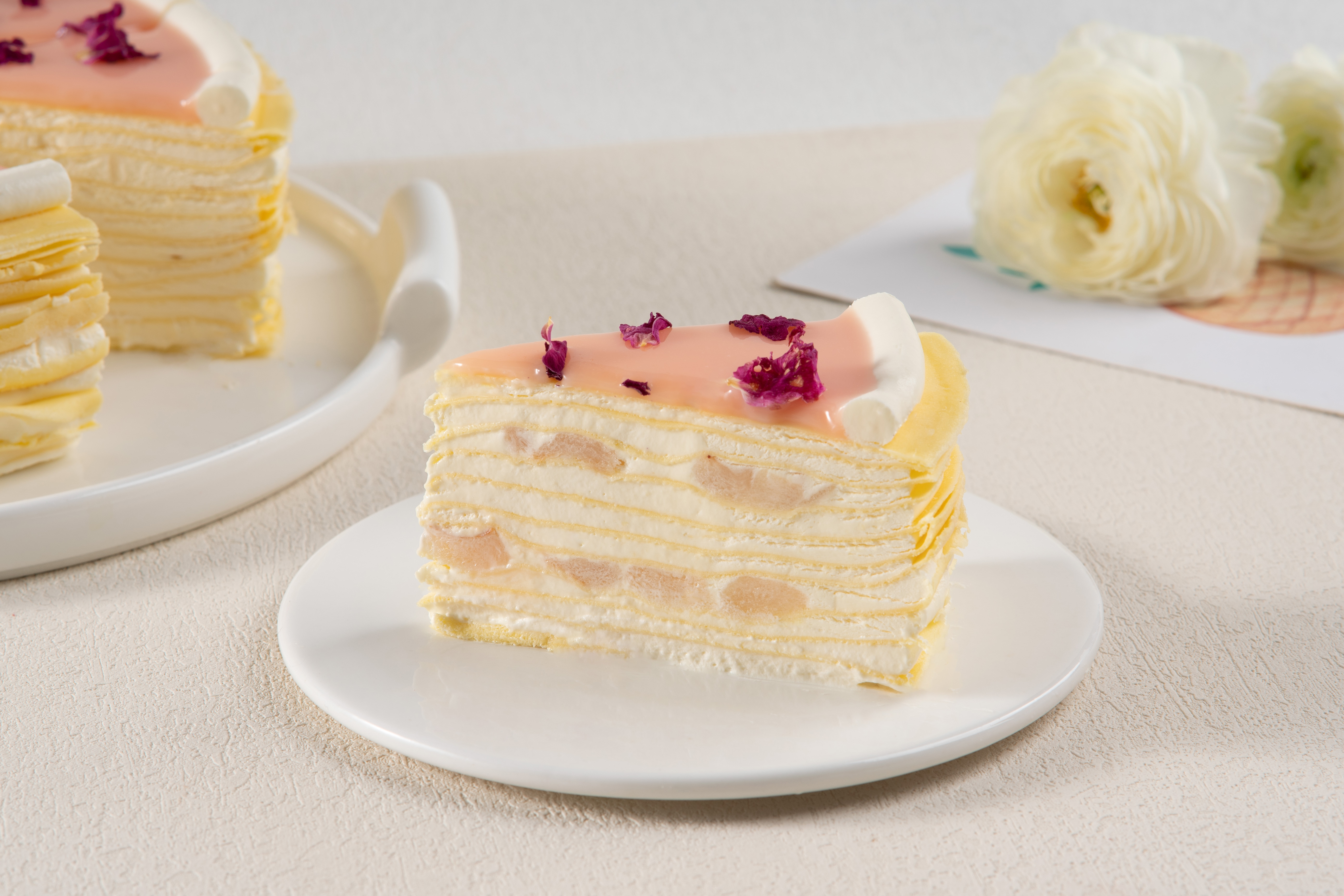  Lychee Rose Mille Crepes Cake 